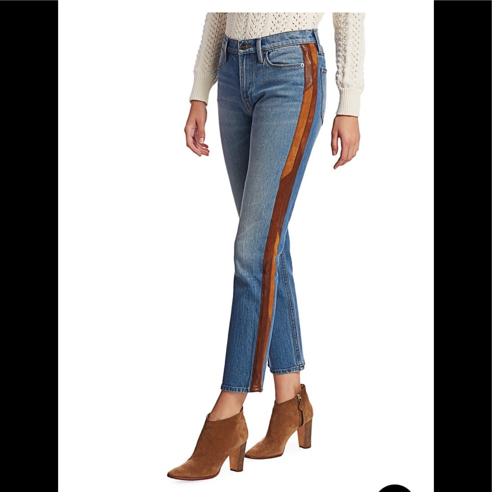 Frame Le High Straight tuxedo leather stripe jeans